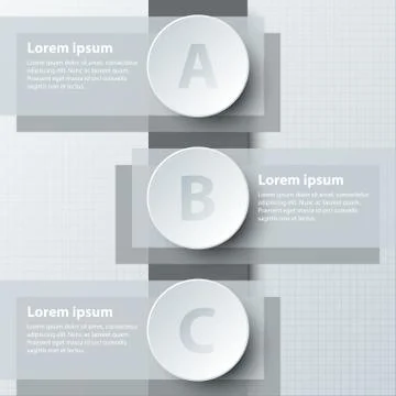 Three topics simple white 3d paper circle on double layer for website prese.. Stock Illustration