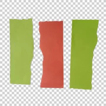 Three torn paper strips in green and red colors Фото