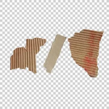 Three torn pieces of brown corrugated cardboard paper isolated Фото