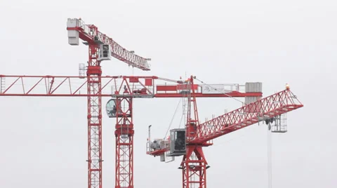 Three tower cranes on building site in London Stock Footage 34356365