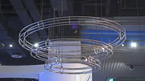 Three-track circular motion steel ball displayed in the Science Museum Stock Footage 220286632
