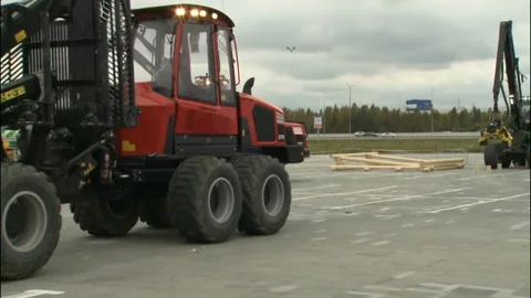 Three tractors moving at each other Stock-Footage 98629644