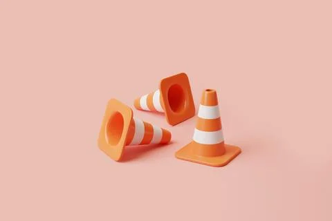 Three traffic cones on pink background Stock Illustration