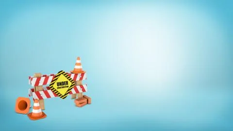 Three traffic cones, red bricks and a road barrier with an 'Under construction Stock-Illustration