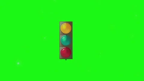 Three traffic signals arranged horizontally over a bright green background with Stock Footage 346120660
