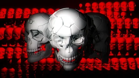 Three Transforming Angry Skull Full HD VJ Loop Stock Footage 88244736