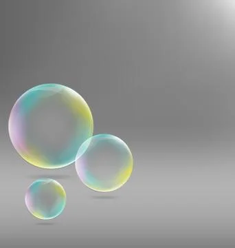 Three transparent soap bubbles with shadows on grayscale Stock Illustration