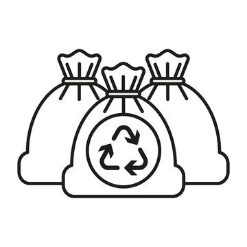 Three trash bags with triangular waste recycling symbol Illustrazione stock