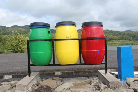 Three Trash Cans Foto stock