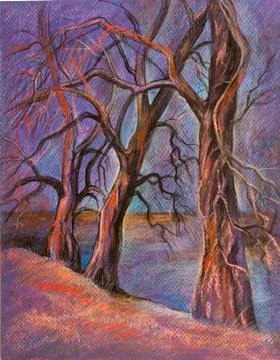 Three trees at dusk Stock Illustration