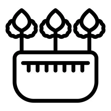 Three trees growing from rectangular flower pot with soil line 스톡 일러스트