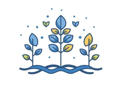 Three trees with leaves and water in between Illustrazione stock
