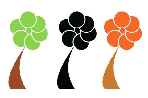 Three trees vector set - black silhouette - green and red trees Stock Illustration
