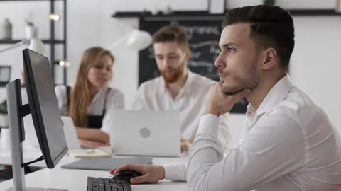 Three trendy 20s partners start up strategy internet solution or job report on s Video stock 199475503