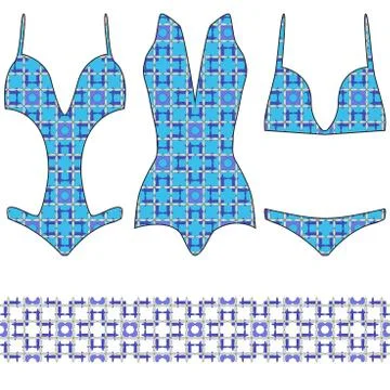 Three trendy swimsuit with a seamless pattern Illustrazione stock