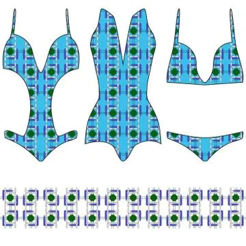 Three trendy swimsuit with a seamless pattern Stock Illustration