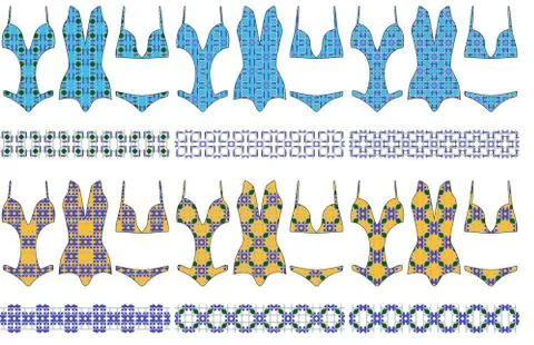 Three trendy swimsuit with a seamless pattern Illustrazione stock