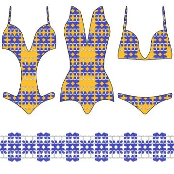 Three trendy swimsuit with a seamless pattern Illustrazione stock