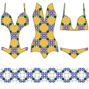 Three trendy swimsuit with a seamless pattern Stock Illustration