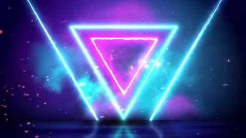 Three triangular neon signs with fire sparkle 4K Loop Stock Footage 324897574