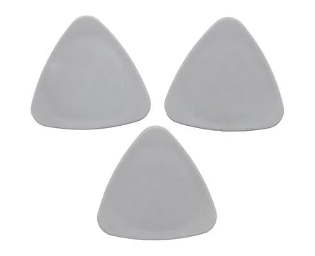 Three triangular shaped objects are shown on a white background Stock Photos