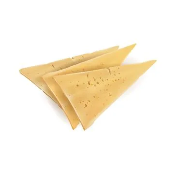 Three triangular yellow slices of appetizing cheese. Illustrazione stock