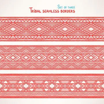 Three tribal seamless borders - 2 Stock Illustration