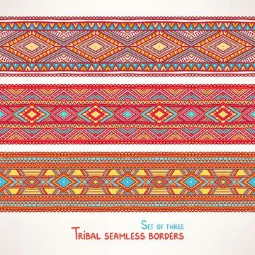 Three tribal seamless borders Stock Illustration