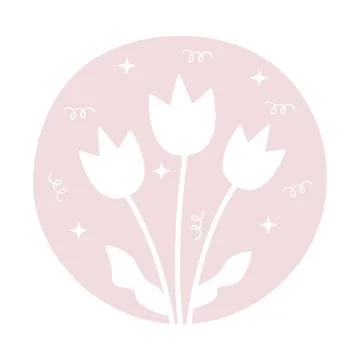 Three tulips in circle, light beige color Stock Illustration