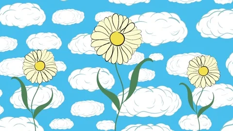 Three turning camomiles and clouds Stock Footage 92937312