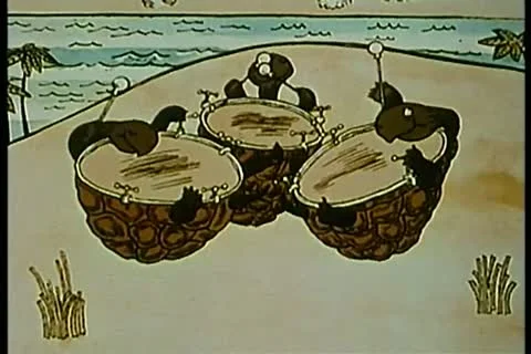 Three turtles playing drums on their shells Stock Footage 11345292