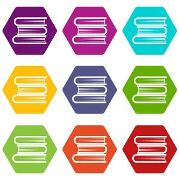 Three tutorial icon set color hexahedron Illustrazione stock