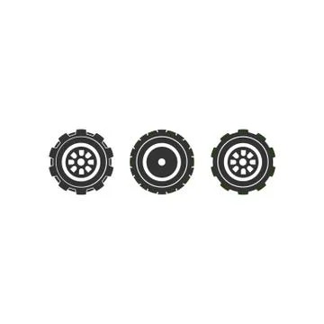 Three type of wheels tire collection vector illustration isolated on white ba Ilustração Stock