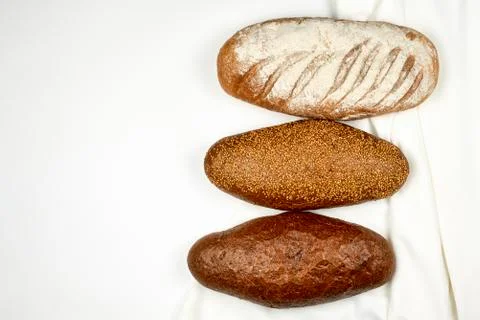 Three types of bread on white Stock Photos
