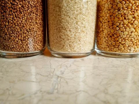 Three types of cereals Stock Photos