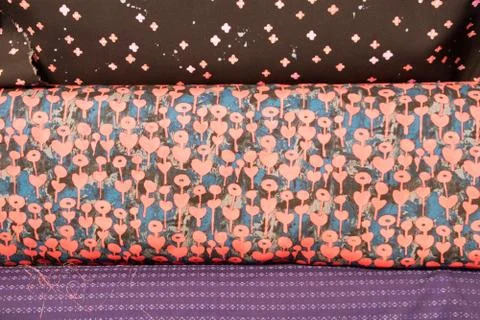 Three types of fabric patterns stacked Stock-Fotos