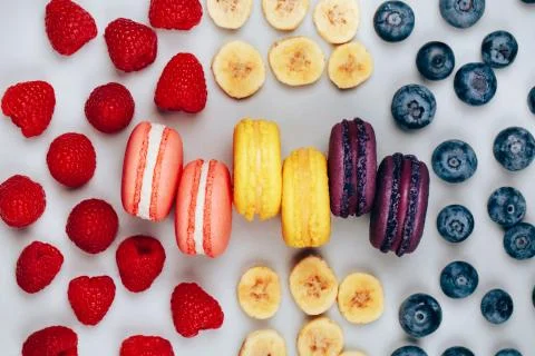 Three types of fruit macarons Stock Photos
