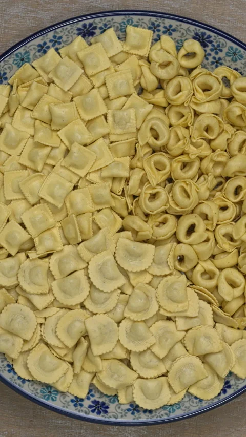 Three types of italian stuffed pasta. Vertical video. Stock Footage 277540618