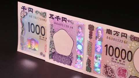 Three types of Japanese banknote, rotating Stock Footage 314972753