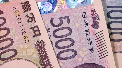 Three types of Japanese banknotes, rotating Stock-Footage 311741667