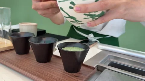 Three types of matches in a tasting set pour a drink into ice delicious Stock Footage 312265424