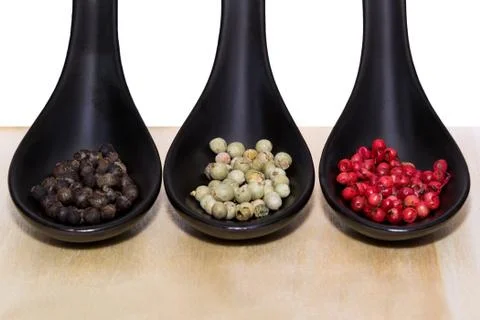Three types of peppercorns Foto stock