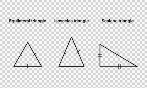 Three types of triangles based on their side lengths, an equilateral triangle 스톡 일러스트
