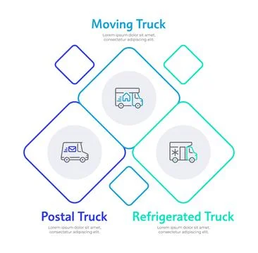 Three types of trucks infographic 3 steps Illustrazione stock