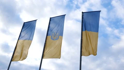 Three Ukrainian flags waving in wind wit... | Stock Video | Pond5