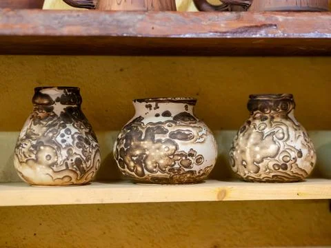 Three Unique Milk Glazed Ceramic Vases Stock Photos