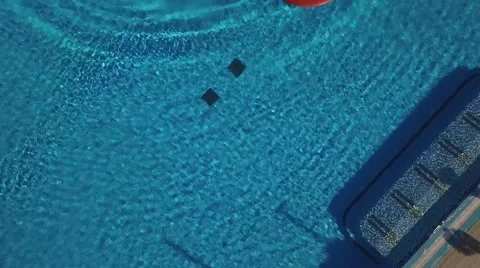 Three unrecognizable men perform crawl style swim blue water park pool outside Stock Footage 65888599