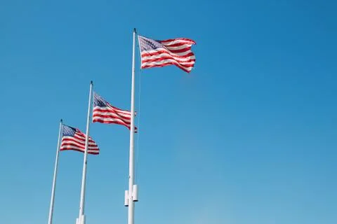 Three USA flags in a row Stock Photos
