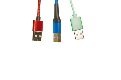 Three usb plug cables for connection on white Stock Illustration