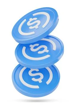 Three USDC coin isolated on white background. 3d iluustration. Stock Illustration